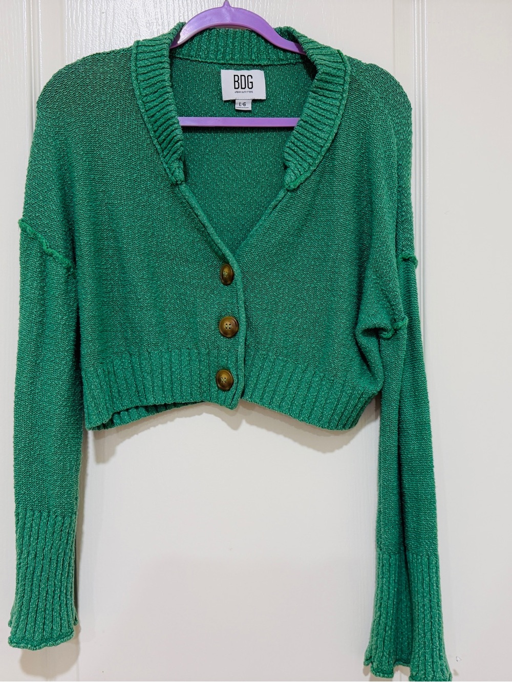 BDG Urban Outfitters Green Cropped Button Front Knit Cardigan Size L